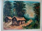 Schilderij Indonesisch dorpsgezicht, Antiek en Kunst, Kunst | Schilderijen | Klassiek, Ophalen of Verzenden