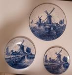 Delfs blauwe borden met molens - 3 stuks, Ophalen of Verzenden