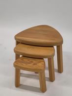 Brutalist nesting tables eikenhout vintage bijzettafeltjes, Gebruikt, ., Ophalen of Verzenden, .