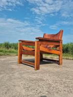 Vintage dutch design tuigleer stoel eikenhout, Ophalen, Gebruikt, Leer