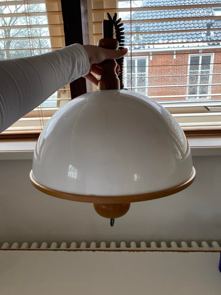 Vintage '80s Mushroom Hanglamp, Ophalen of Verzenden, Gebruikt, Glas, Minder dan 50 cm