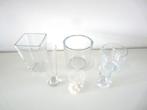 5 doorzichtige glazen windlichten in diverse vormen, Minder dan 25 cm, Overige materialen, Ophalen of Verzenden, Kandelaar