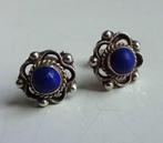 Vintage Oosterse zilveren oorbellen: blauwe lapis cabochon, Ophalen of Verzenden, Zilver, Oorbellen, Met edelsteen
