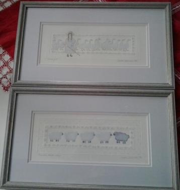 2x Brooke Morrison Artist Goose Sheep Gesigneerd 1988 beschikbaar voor biedingen