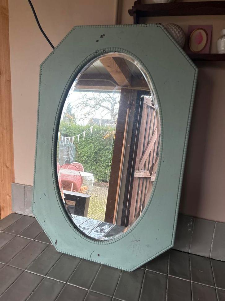 Vintage Spiegel met Facetrand, Antiek en Kunst, Antiek | Spiegels, 50 tot 100 cm, 100 tot 150 cm, Ovaal, Ophalen