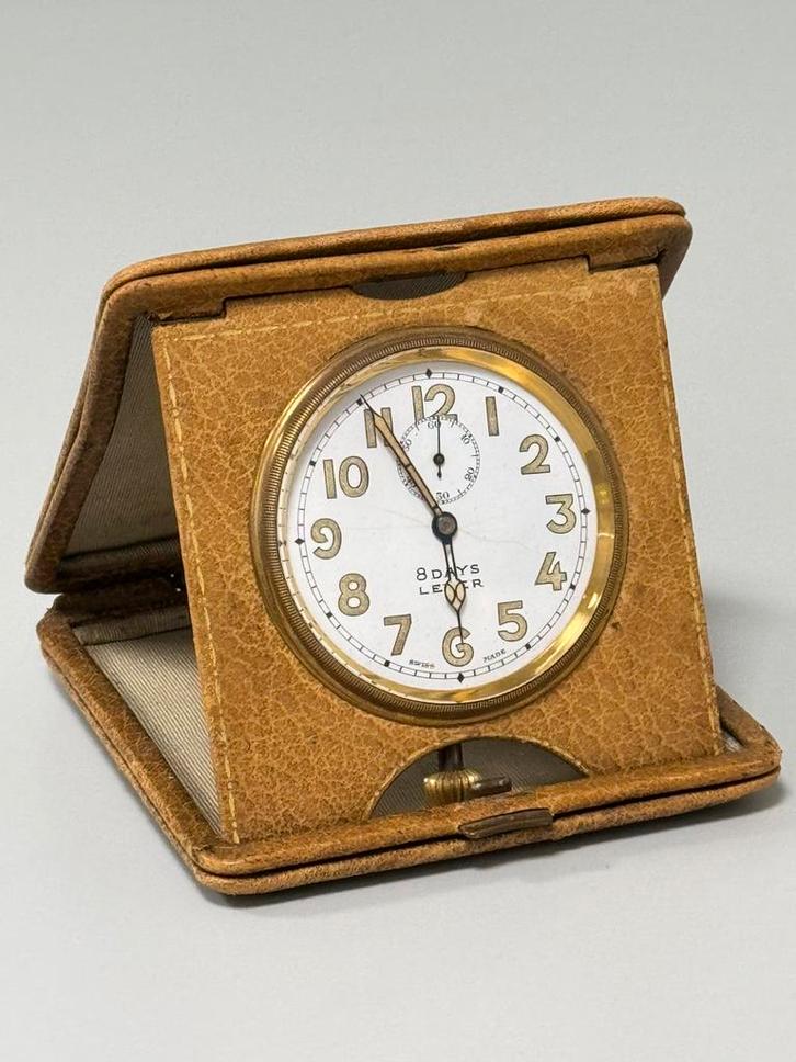 1920 8-Daagse reisklok klok Glasgow horloge antiek lederen, Antiek en Kunst, Antiek | Klokken, Ophalen of Verzenden