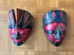 Balinese Houten Maskers - Wanddecoratie Set van 2 stuks., Antiek en Kunst, Kunst | Beelden en Houtsnijwerken, Ophalen of Verzenden