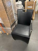 Zwarte lederen stoel met metalen frame, Huis en Inrichting, Stoelen, Ophalen, Gebruikt, Zwart, Leer