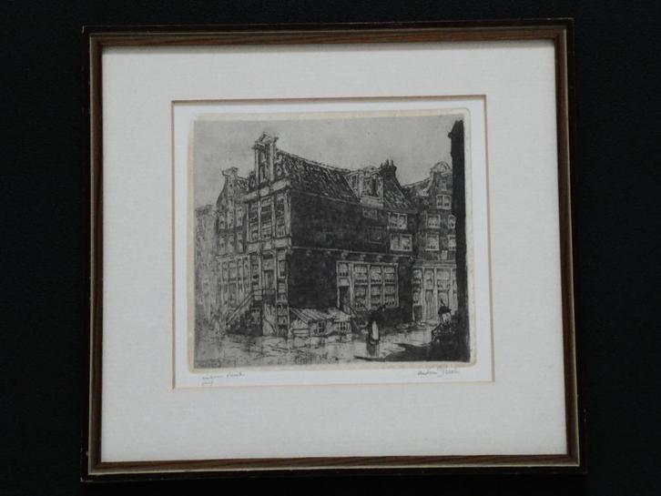 Originele Anton Pieck ets Korte Prinsengracht ca. 1917, Antiek en Kunst, Kunst | Etsen en Gravures, Ophalen of Verzenden