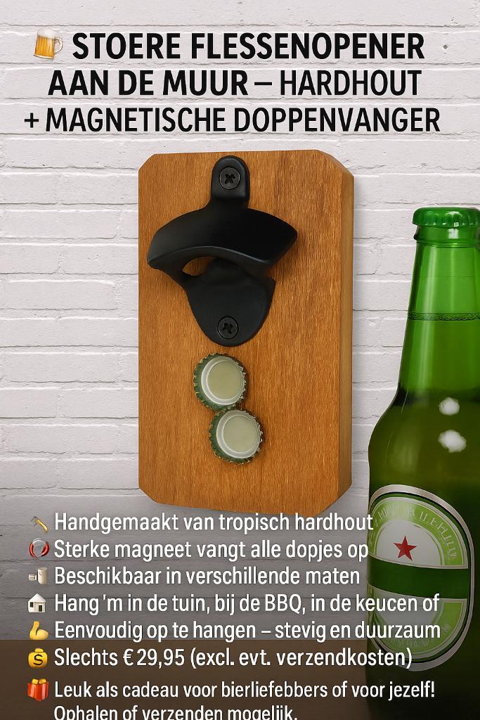 Flessenopener aan de Muur  + Magnetische Doppenvangher!, Tuin en Terras, Houtskoolbarbecues, Nieuw, Ophalen of Verzenden