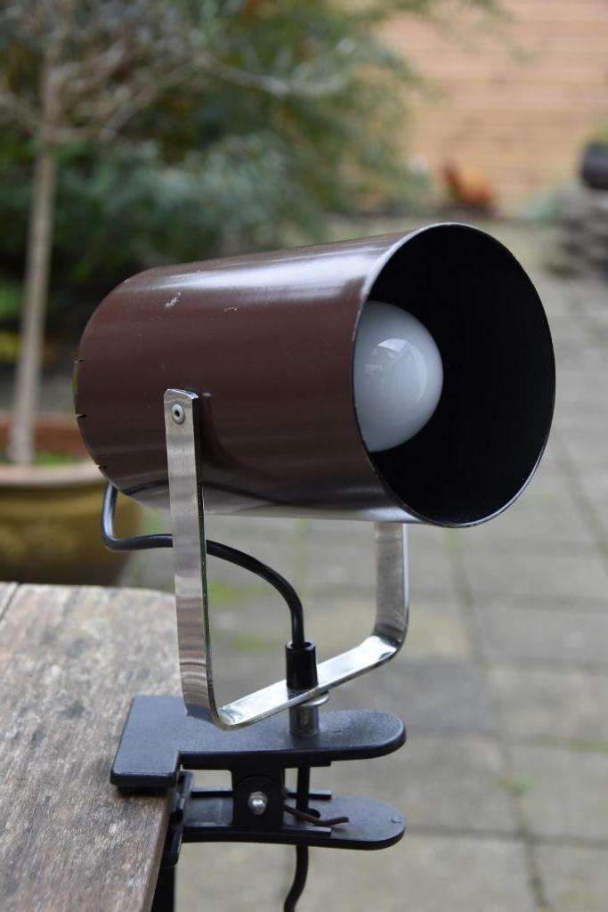 Vintage Bruine Klemspot, Huis en Inrichting, Lampen | Spots, Gebruikt, Plafondspot of Wandspot, Metaal of Aluminium, Ophalen