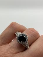 V490 Prachtige zilveren ring zwarte steen maat 20,75, 20 of groter, IJzer of Staal, Ophalen of Verzenden, X