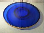 Prachtige Oude Blauw Glazen Taartschaal op voet - 30cm, Antiek en Kunst, Antiek | Glas en Kristal, Ophalen of Verzenden