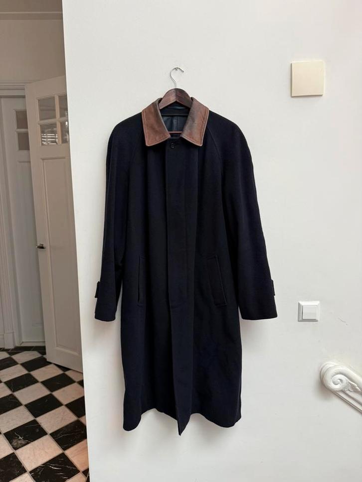 Vintage jaren ’80 Loden jas – wol met leren kraag - L/XL, Kleding | Heren, Jassen | Winter, Zo goed als nieuw, Maat 52/54 (L)