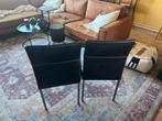6 Zwarte Leren Eetkamerstoelen - Gebruikt, Huis en Inrichting, Ophalen, Gebruikt, Zwart, Leer