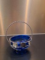 Vintage metalen kruidenschaaltje met blauw glas, Ophalen of Verzenden, Gebruikt