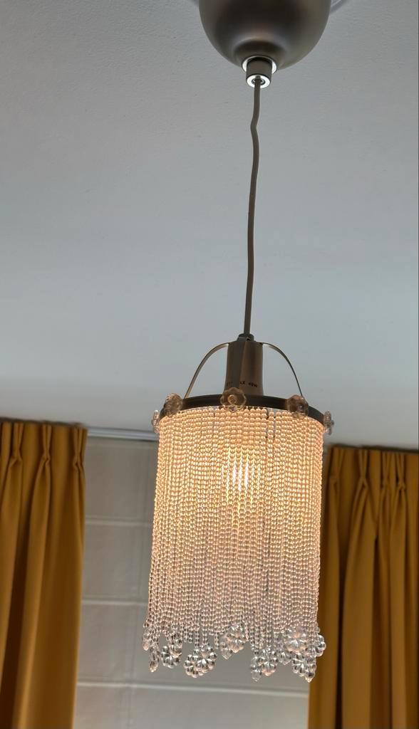 Elegante hanglamp met glazen kralen, Huis en Inrichting, Lampen | Hanglampen, Zo goed als nieuw, Minder dan 50 cm, Glas, Ophalen of Verzenden