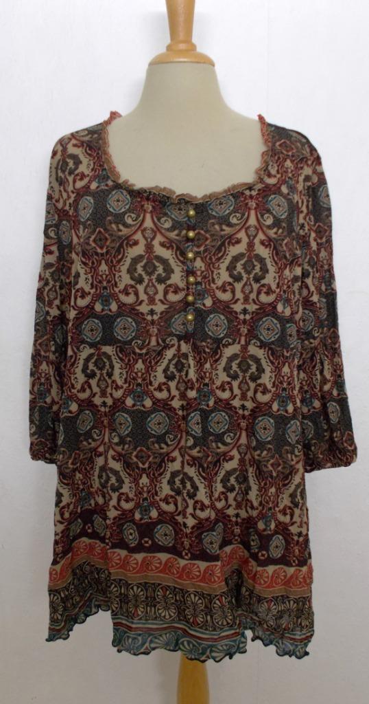 Aparte batik look print tuniek! XL, Kleding | Dames, Blouses en Tunieken, Zo goed als nieuw, Maat 46/48 (XL) of groter, Bruin