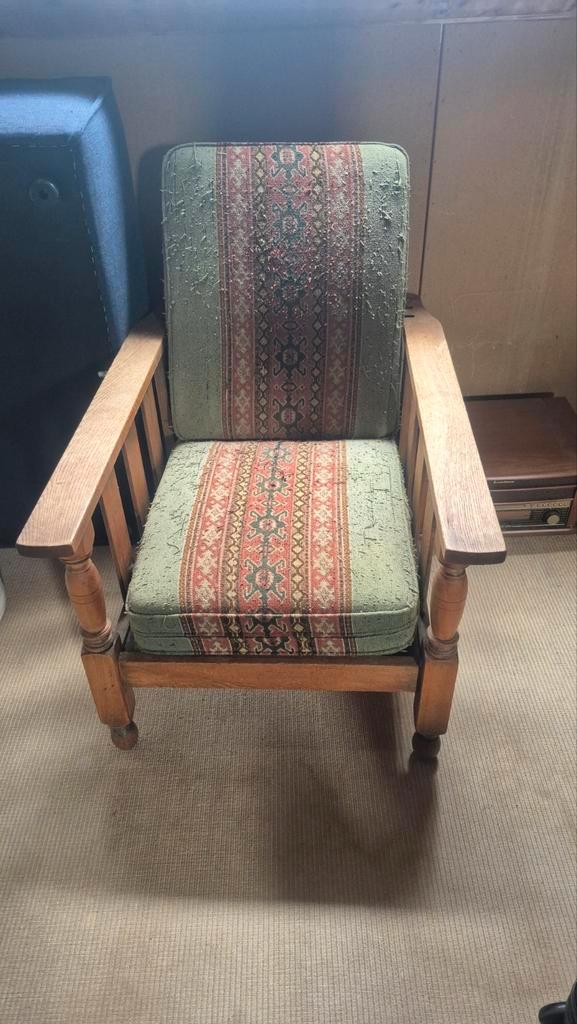 Ouderwetse Rookstoel, Huis en Inrichting, Fauteuils, Gebruikt, Hout, Stof, 50 tot 75 cm, Minder dan 75 cm, Ophalen