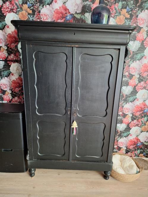 Biedermeierkast zwart B98xH170xD37cm legkast  deze Biedermei, Antiek en Kunst, Antiek | Meubels | Kasten, Ophalen