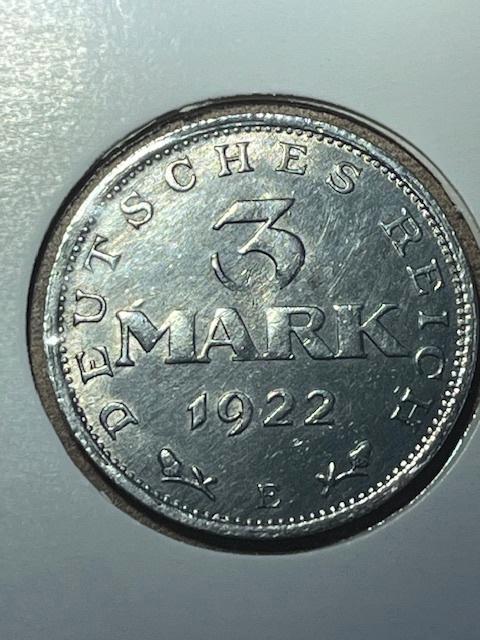 Duitsland, Deutsches Reich, 3 Reichsmark 1922 E, Postzegels en Munten, Munten | Europa | Niet-Euromunten, Losse munt, Duitsland