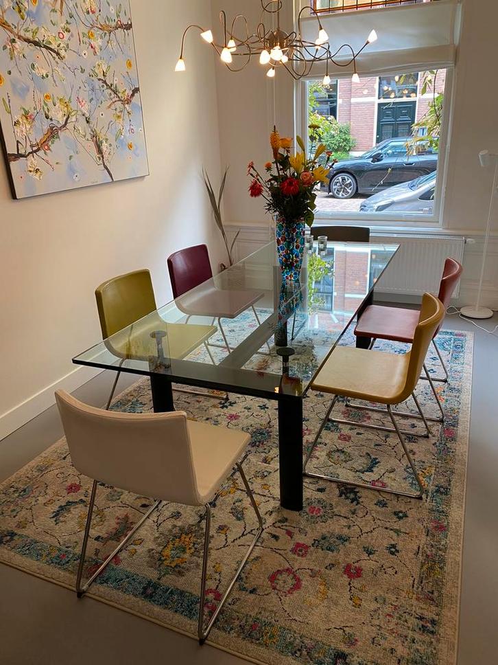 Vintage Glazen Tafel - Corbusier Stijl, Huis en Inrichting, Tafels | Eettafels, 50 tot 100 cm, Rechthoekig, Ophalen