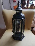 Lantaarn met ophangoog, van metaal en glas, Ophalen, Zo goed als nieuw, Metaal, Bruin