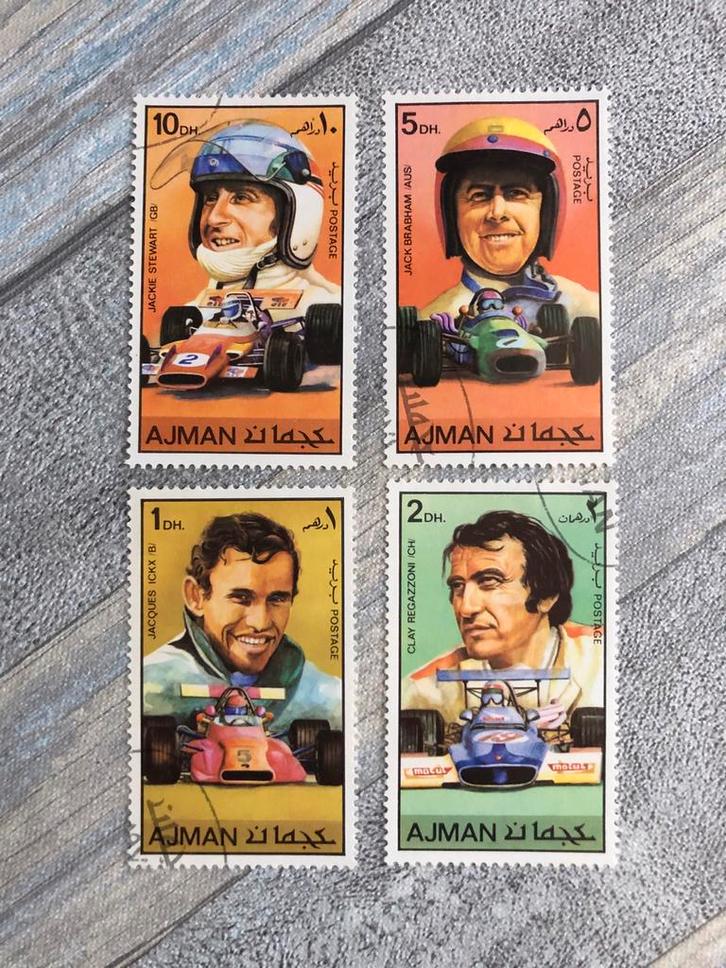 Ajman Postzegels - Formule 1 Coureurs, Postzegels en Munten, Postzegels | Thematische zegels, Gestempeld, Auto's, Ophalen of Verzenden