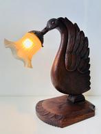 Prachtige gesneden houten zwaan tafellamp, Ophalen of Verzenden, Zo goed als nieuw, Minder dan 50 cm