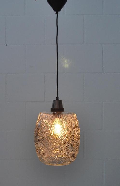 vintage 60's glazen hanglamp, Huis en Inrichting, Lampen | Hanglampen, Gebruikt, 75 cm of meer, Glas, Kunststof, Ophalen of Verzenden