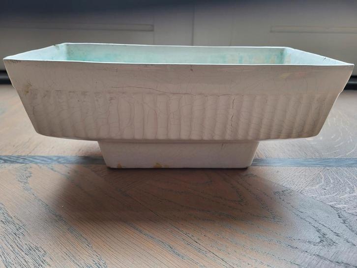 Retro Bloempot Wit Geglazuurd 30x16x12cm, Tuin en Terras, Bloembakken en Plantenbakken, Gebruikt, Overige materialen, Binnen, Balkon
