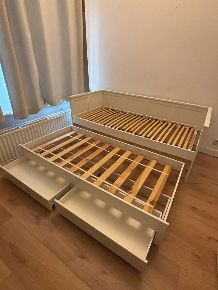 Bed 90x200 met logeerbed en lades, Huis en Inrichting, Slaapkamer | Bedden, Gebruikt, Eenpersoons, 90 cm, 200 cm, Hout, Wit, Ophalen