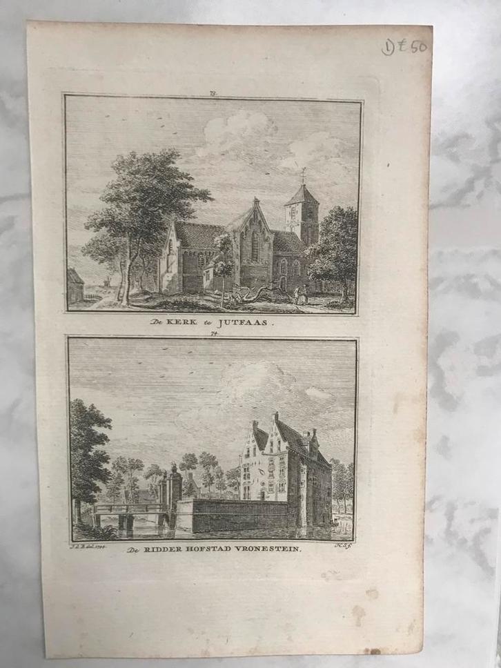 De KERK te JUTFAAS / De RIDDER HOFSTAD VRONESTEIN, Spilman, Antiek en Kunst, Kunst | Etsen en Gravures, Ophalen of Verzenden