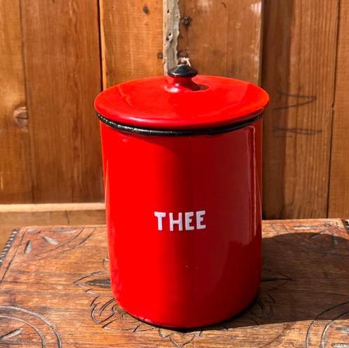 Pot bus emaille thee rood hoogte 17 cm origineel deksel, Antiek en Kunst, Antiek | Emaille, Ophalen of Verzenden