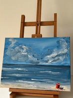 Strand Schilderij ~ rood emmertje ~ atelier, Ophalen of Verzenden, Nieuw, Minder dan 50 cm, Schilderij