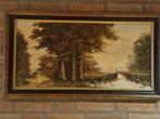 Landschap met Rivier - Olieverfschilderij 'Willy', Antiek en Kunst, Kunst | Schilderijen | Klassiek, Ophalen of Verzenden