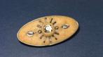 Vintage Gele Mica Broche met Kristal 1930, Met kristal, Overige materialen, 4 tot 7 cm, Gebruikt