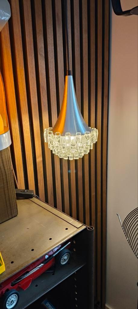 Vintage Hustadt leuchten Hanglamp Space Age, Huis en Inrichting, Lampen | Hanglampen, Zo goed als nieuw, 75 cm of meer, Glas, Metaal