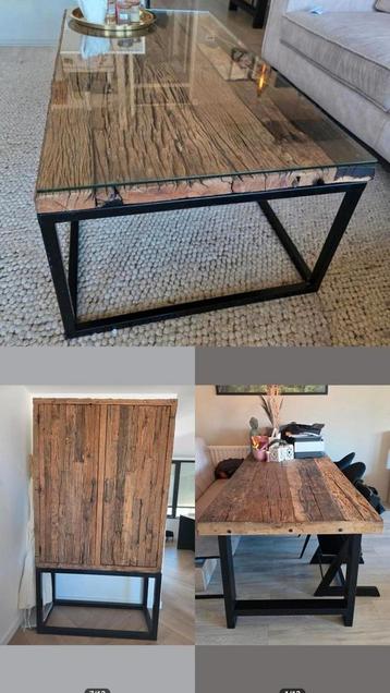 Salontafel - Eetkamertafel - Kast.  Driftwood&Zwart staal beschikbaar voor biedingen