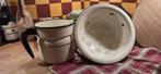 Antieke Emaille Zeef en Melkkan, Ophalen of Verzenden