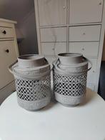Set van 2 grijze metalen kandelaars, Ophalen of Verzenden