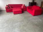 Rode bank + loveseat + poef, Huis en Inrichting, Ophalen, Gebruikt, 75 tot 100 cm, Rechte bank