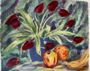 Kleurrijk schilderij op doek beschikbaar voor biedingen