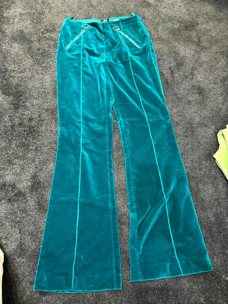 Elisabetta Franchi Flared Broek M/L, Kleding | Dames, Broeken en Pantalons, Zo goed als nieuw, Maat 38/40 (M), Groen, Lang, Ophalen