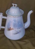 Emaille koffie pot met sneeuwlandschap., Ophalen of Verzenden