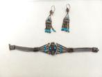vintage armband, oorbellen zilver, niëllo, turquoise sixties, Ophalen of Verzenden, Zilver, Armband, Met edelsteen