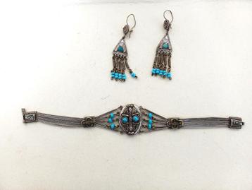 vintage armband, oorbellen zilver, niëllo, turquoise sixties beschikbaar voor biedingen