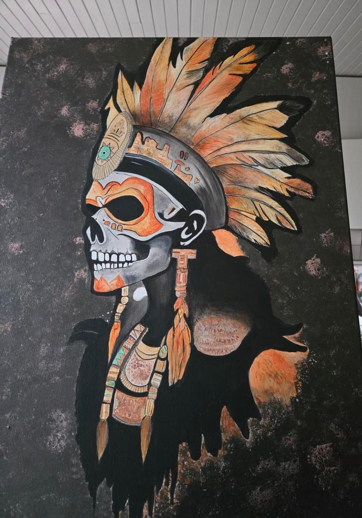 Native American Skull Schilderij, Antiek en Kunst, Kunst | Schilderijen | Klassiek, Ophalen of Verzenden