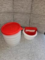 Tupperware Hamburgerpers met bewaar schaaltjes en deksel, Huis en Inrichting, Keuken | Tupperware, Ophalen of Verzenden, Zo goed als nieuw