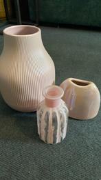 3 roze vazen, Huis en Inrichting, Woonaccessoires | Vazen, Minder dan 50 cm, Glas, Zo goed als nieuw, Ophalen